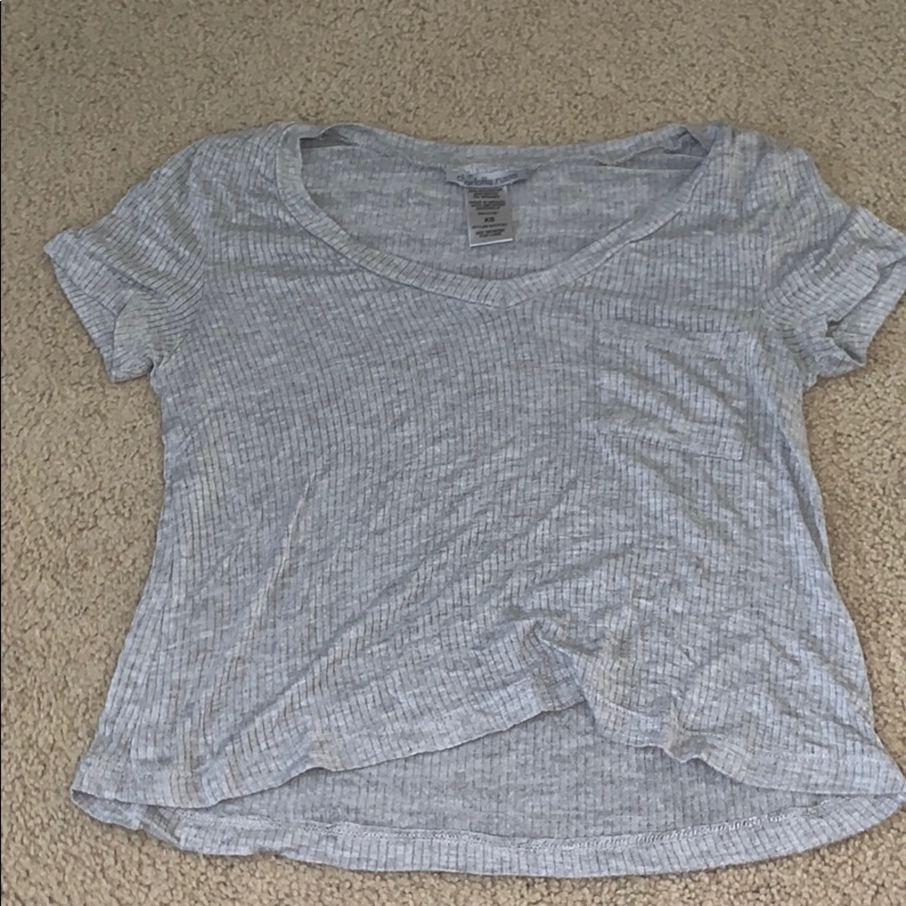 super cute and super soft ribbed gray crop top